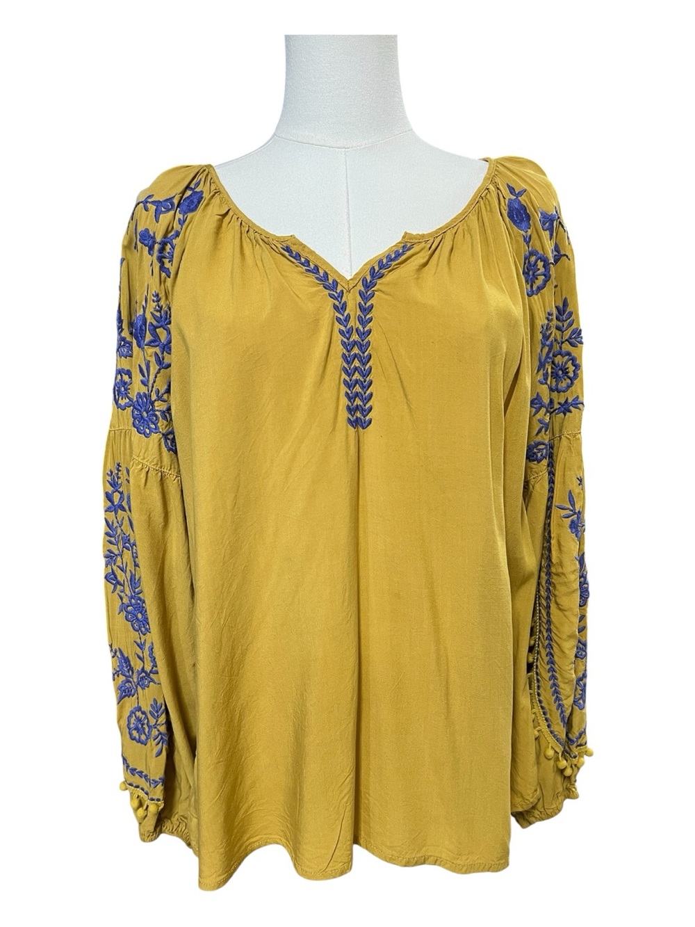 EUC Solitaire Goldenrod Embroidered Boho Peasant Blouse | Size M